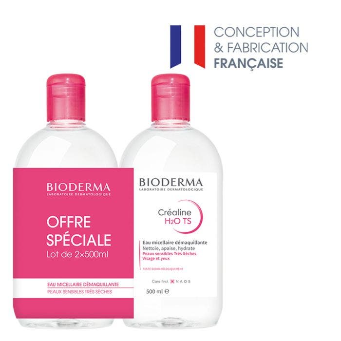 Eau micellaire 2x500ml Crealine H2O Ts Peaux sensibles, peaux sèches à très sèches Bioderma
