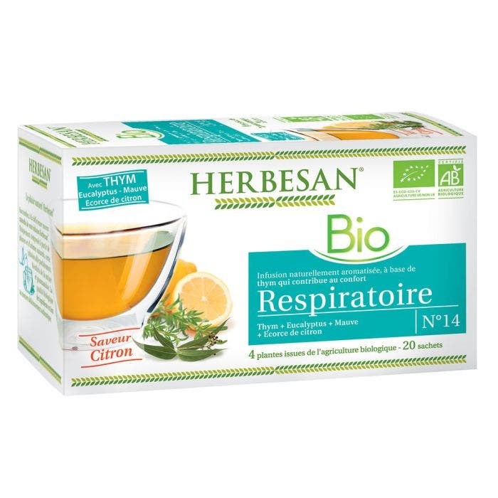 Infusion Thym Respiratoire bio 20 sachets Saveur Citron Herbesan