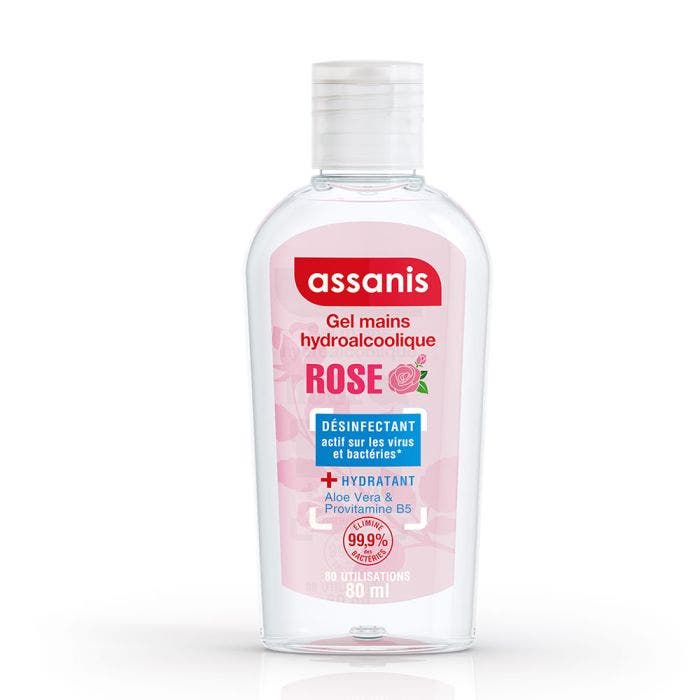 Gel mains Hydroalcoolique 80ml Pocket Parfumés Rose Assanis