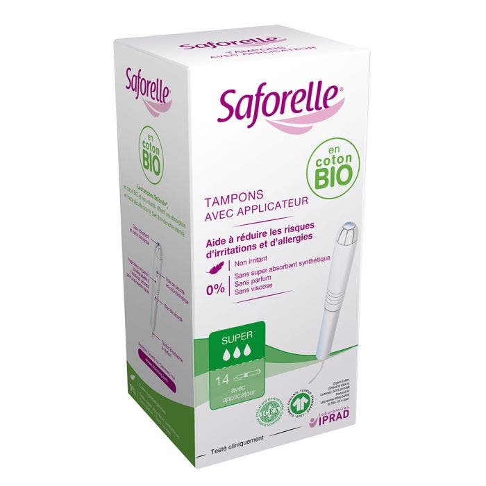 Tampons Super Avec Applicateur Coton Bio X14 Saforelle