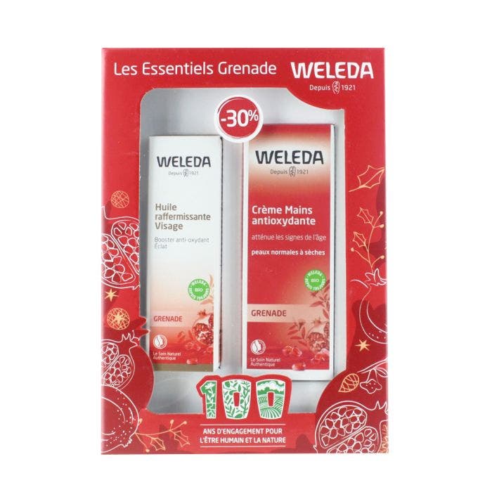 Coffret Huile raffermissante Visage + Crème Mains Antioxydante Grenade Weleda